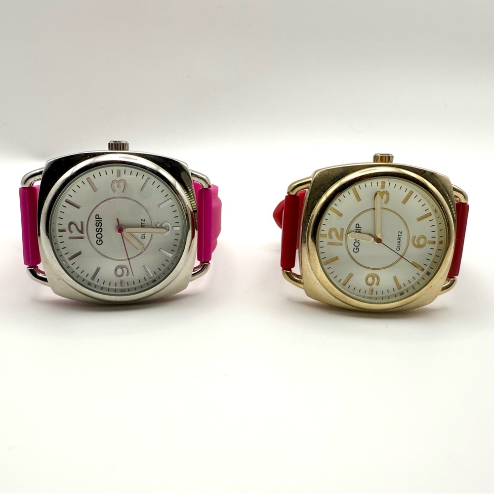 Gossip Square Wristwatches Colored Silicone Band Stainless Steel Back Set of 2